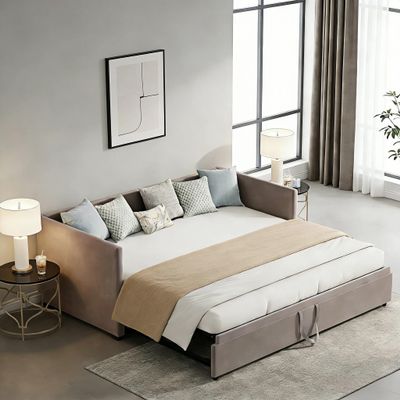 DAHUEN Sleeper Sofa 90/180 x 200 cm, 3-in-1 Pull-Out Daybed with Slatted Frame, Gray Flannel, Mattress Not Included