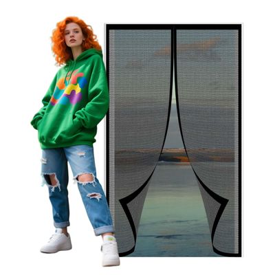 Magnetic Screen Door, 135 x 210 cm, Black, No-Drill Adhesive Mount