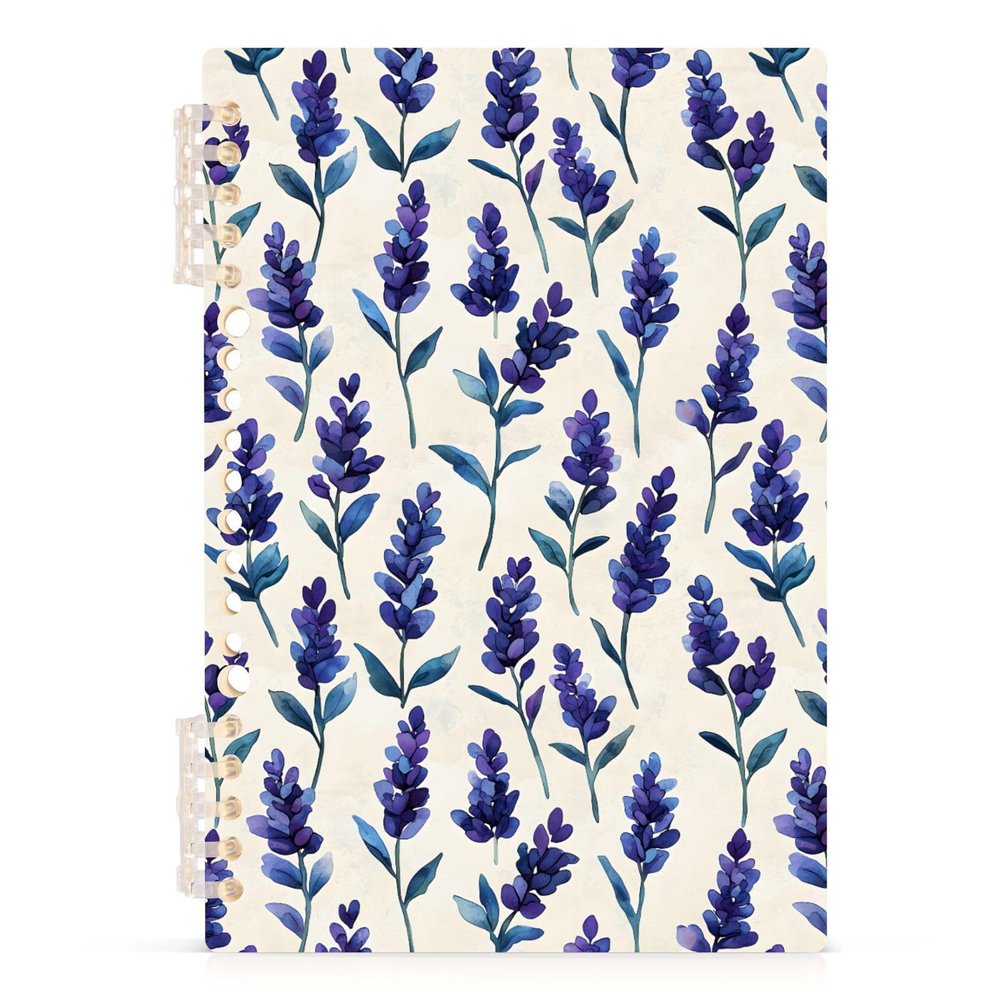 Mnsruu Spiral Notebook, Lavender Pattern, Hardcover, College-Ruled, A5, 14 x 21 cm