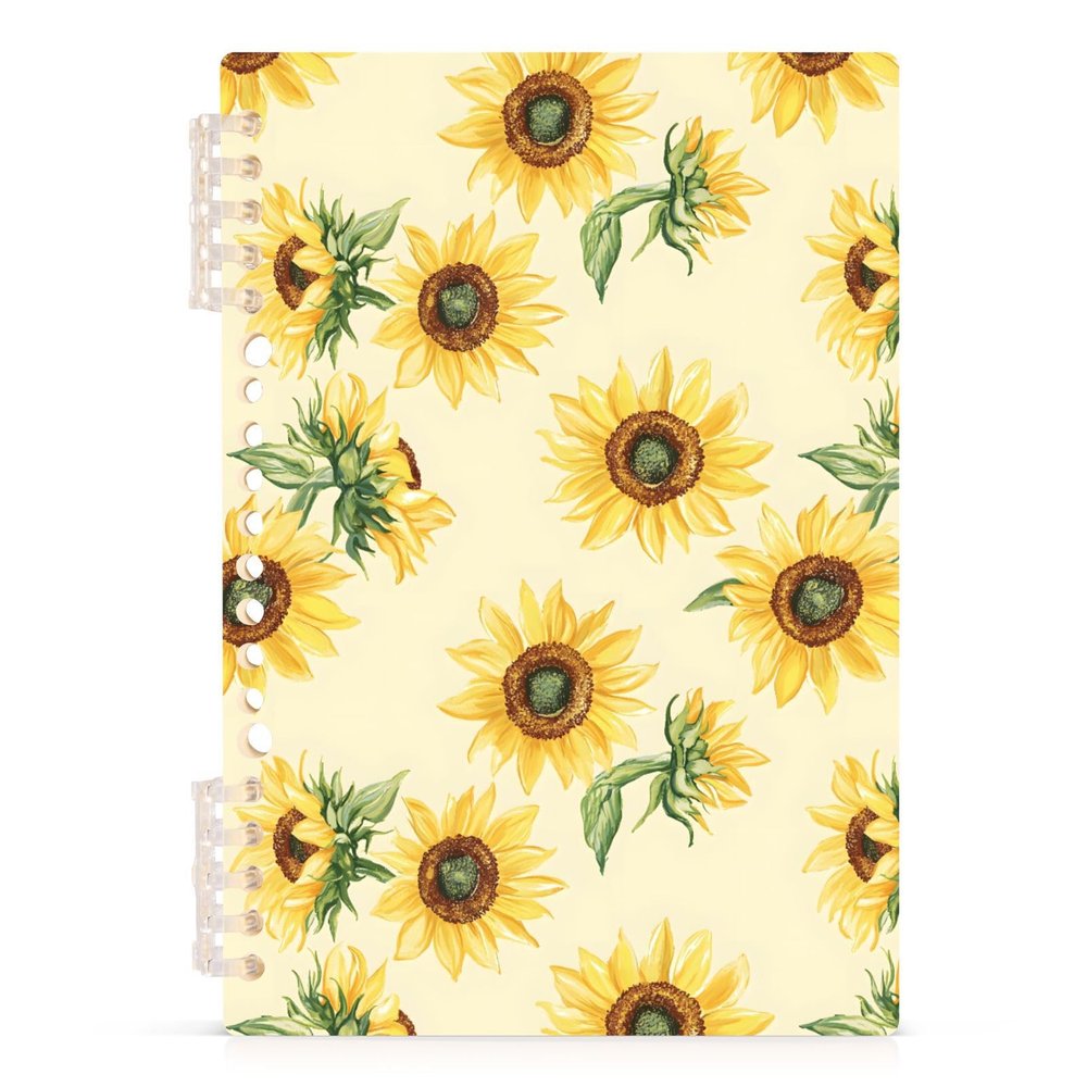 Mnsruu Spiral Notebook with Sunflower Pattern, 1 Pc, Hardcover, College-Ruled Journal for Women, A5, 14 x 21 cm
