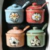 Korean Round Flower Ceramic Spice Jar, Blue with Spoon view 4