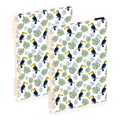 Mnsruu Toucan Spiral Notebook with Bird and Palm Leaf Design, 2-Pack, A5, Hardcover, Lined