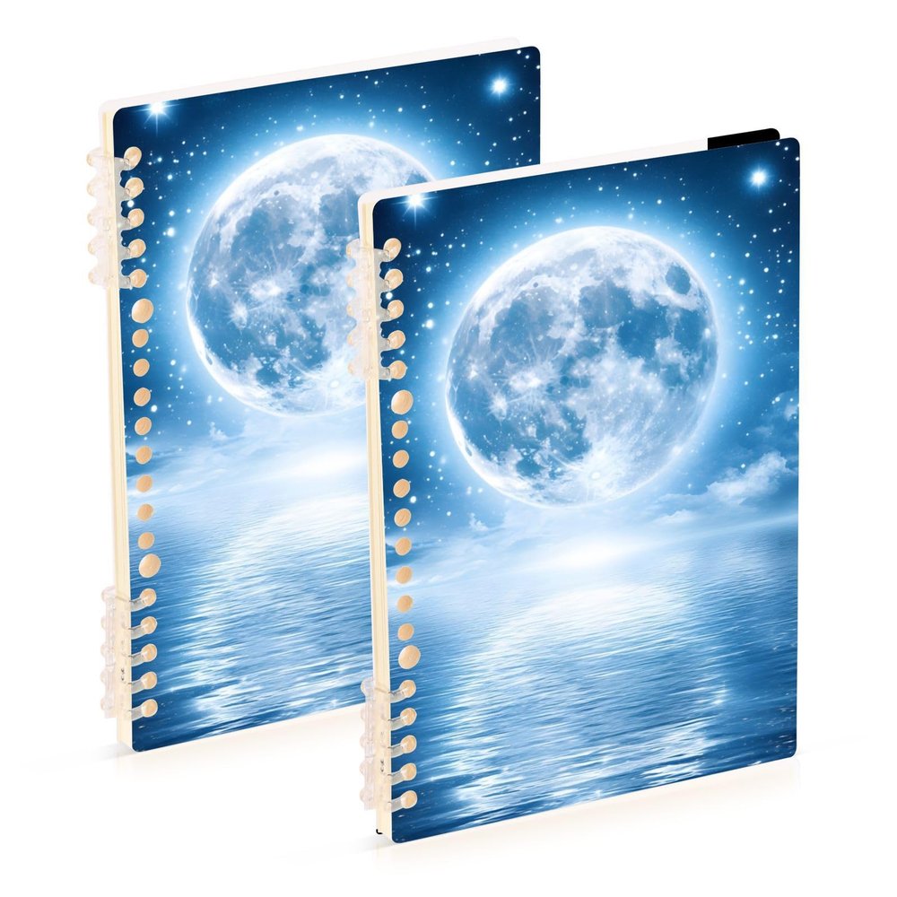 Mnsruu Spiral Notebooks with Full Moon Design, 2-Pack, Hardcover, Lined, A5