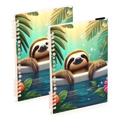 Mnsruu Spiral Notebooks with Sloth and Tropical Flower Designs, 2-Pack, Hardcover, College-Ruled, A5