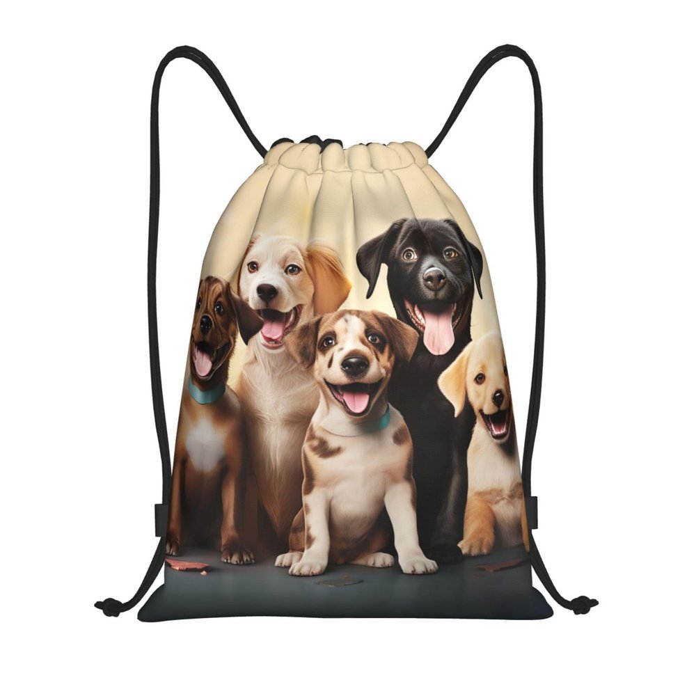 HLBSDM Waterproof Dog Print Drawstring Backpack, Happy Party