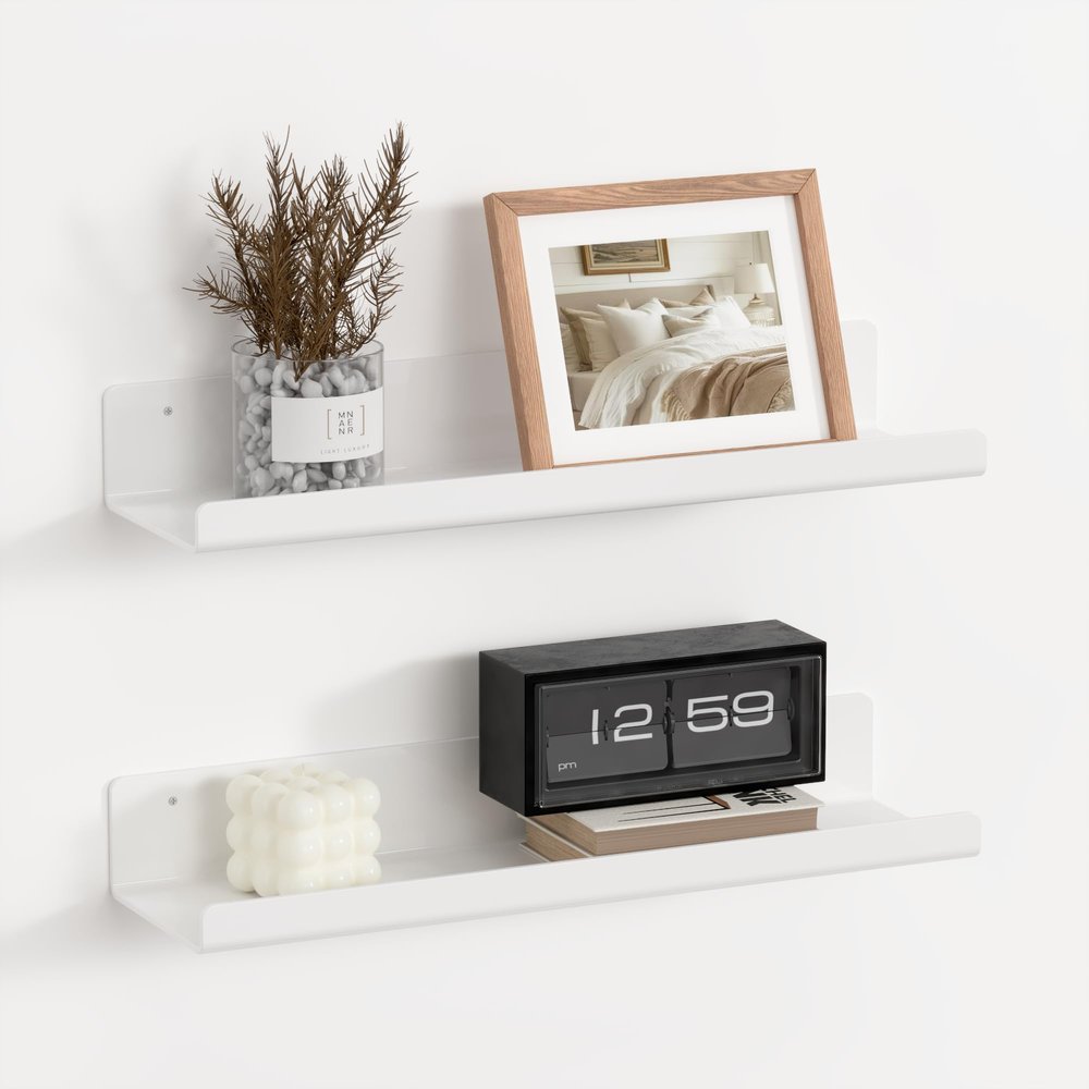RICHER HOUSE 2-Pack Wall-Mounted Shelves, No Drilling, White Acrylic, 38 cm