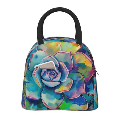 LRHCNZDCP Insulated Lunch Bag with Colorful Succulent Print