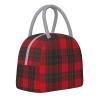LRHCNZDCP Large Insulated Lunch Bag with Light Gray Zipper and Handle, Reusable, Plaid Red and Black view 2