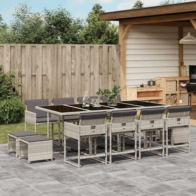 Hoodmeel 13-Piece PE Rattan Garden Dining Set for 12, Light Gray