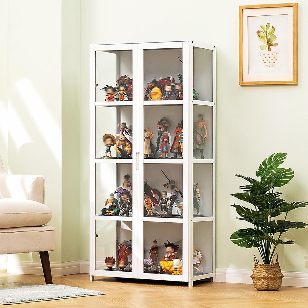 Acrylic Display Cabinet, Dustproof, Hinged Glass Doors, 24.5 in/62 cm, 4F, White