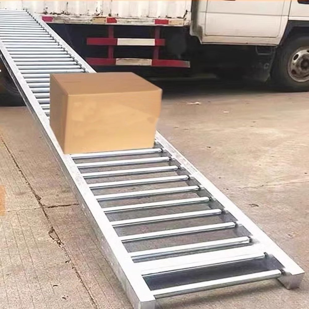 AVLLSO Gravity Roller Conveyor for Trailer Unloading, Stainless Steel Frame, 30 cm Wide, 1 m