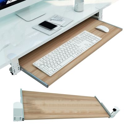 Wooden Keyboard Tray, Under-Desk Pull-Out Drawer, Adjustable Keyboard and Mouse Organizer, Pink, 75 x 30 cm