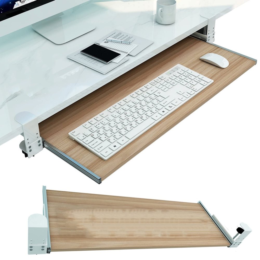 Wooden Keyboard Tray, Under-Desk Pull-Out Drawer, Adjustable Keyboard and Mouse Organizer, Pink, 75 x 30 cm