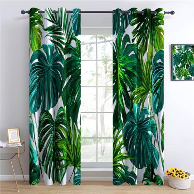 CozyRest Tropical Monstera Green Blackout Curtains with Grommets, 2-Piece Set, H166 x W75 cm