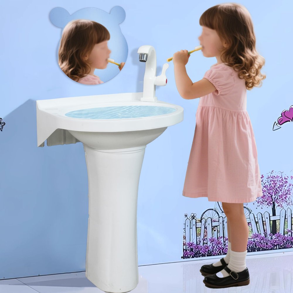 Plastic Toddler Sink Set, Small Bathroom Basin, 39.9 x 27.9 x 53.3 cm, White