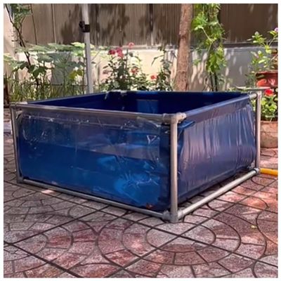 GZHERVICES Foldable Transparent PVC Koi Pond Tank, Blue, 200 x 200 x 40 cm