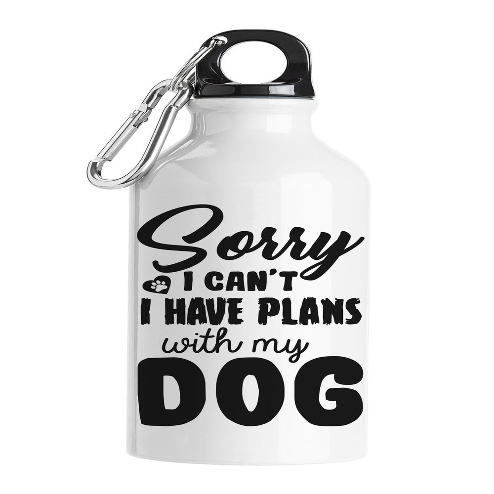 "Sorry, I Can't, I Have Plans With My Dog" Travel Water Bottle, White
