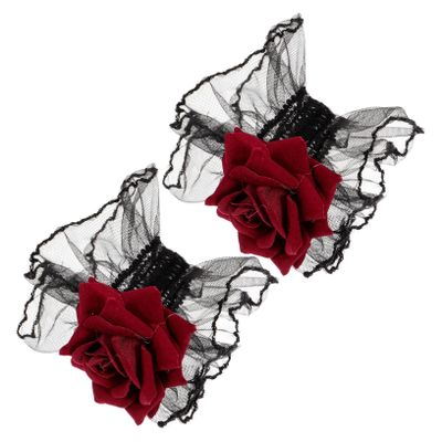 TOVINANNA Lace Wrist Cuffs for Women, Red, Gothic Lolita, 1 Pair