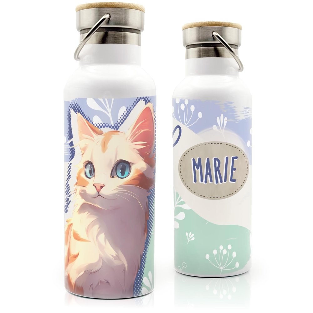 Personalized Insulated Bottle for Schoolchildren | Stainless Steel Cat Bottle 03