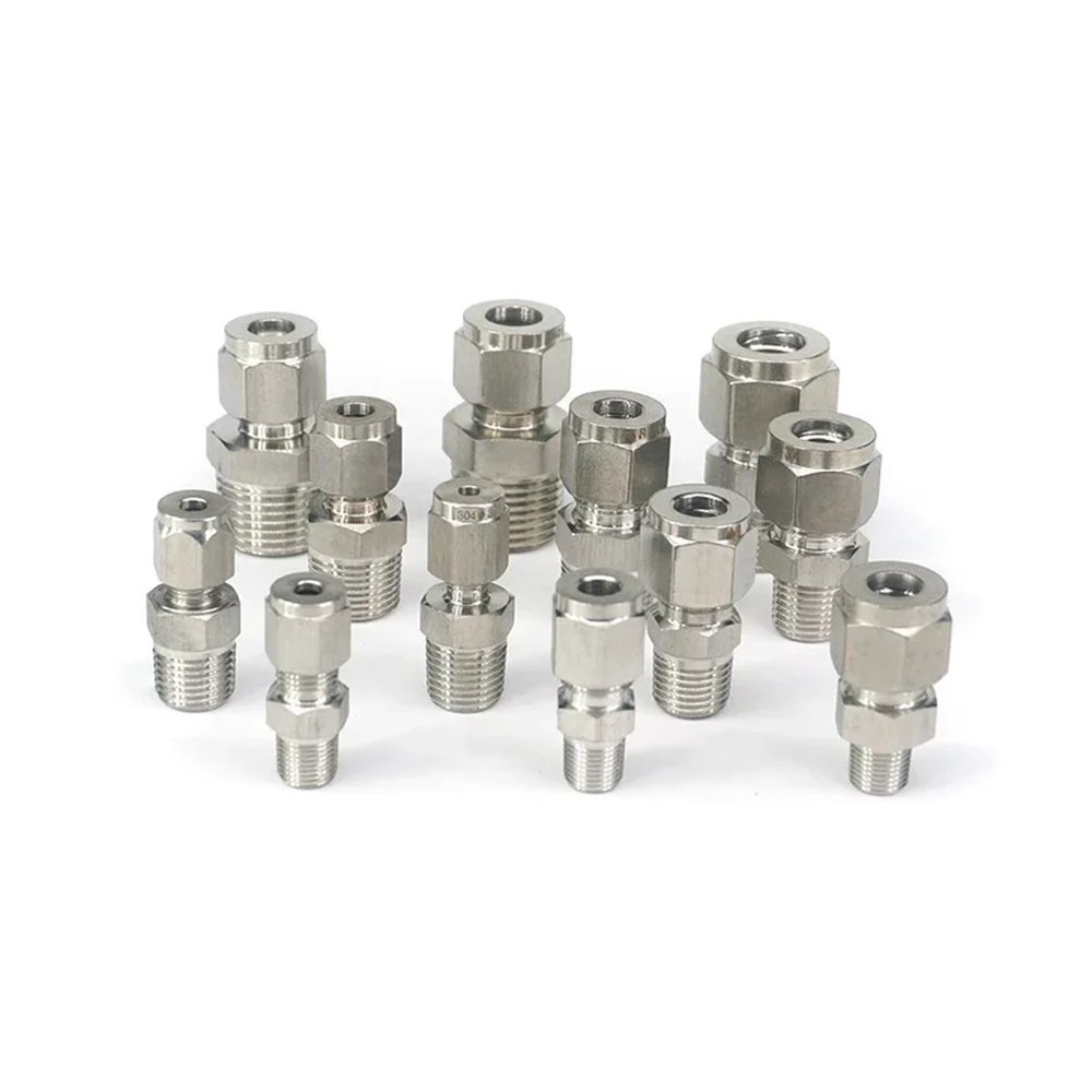 RUAJOGYNVM 1-Piece 1/8" BSPT Male to 6 mm OD Tube 304 Stainless Steel Double-Ferrule Compression Fitting