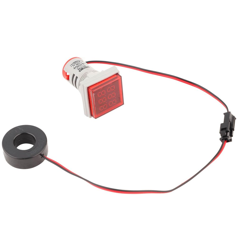 LED Digital Voltmeter, 22 mm, 60–500 V / 0–100 A Dual Display, Red