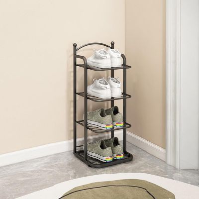 Vertical 4-Tier Metal Shoe Rack, Space-Saving Design for Entryway Cabinets and Hallways, Black