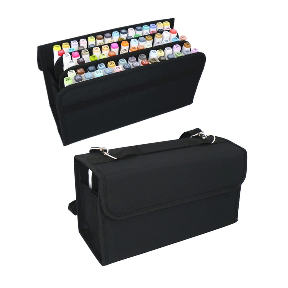 FONDOTIN Marker Storage Case, Durable Nylon, Shoulder Strap and Zipper, Black