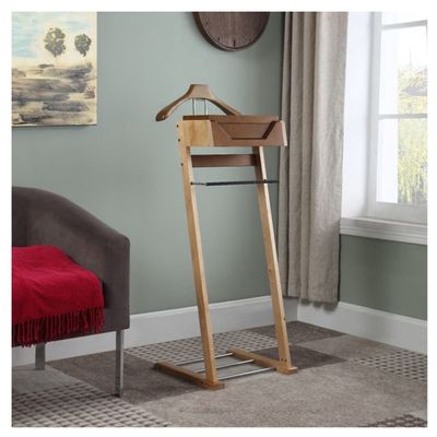 Wooden Shoe Rack with Garment Valet and Removable Tray