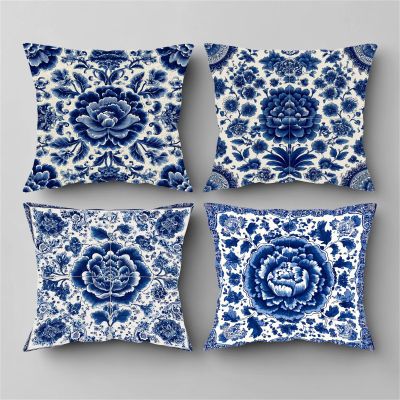35 x 35 cm Blue Cushion Covers, 4-Pack, Waterproof Linen Decorative Pillow Covers