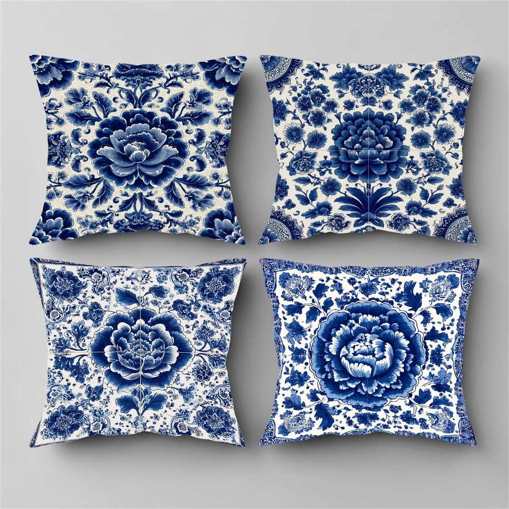 35 x 35 cm Blue Cushion Covers, 4-Pack, Waterproof Linen Decorative Pillow Covers