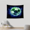 200 x 150 cm Psychedelic Wall Tapestry, Bright Green Soccer Ball 3D Aesthetic Wall Art, Dark Blue view 2