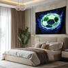200 x 150 cm Psychedelic Wall Tapestry, Bright Green Soccer Ball 3D Aesthetic Wall Art, Dark Blue view 3