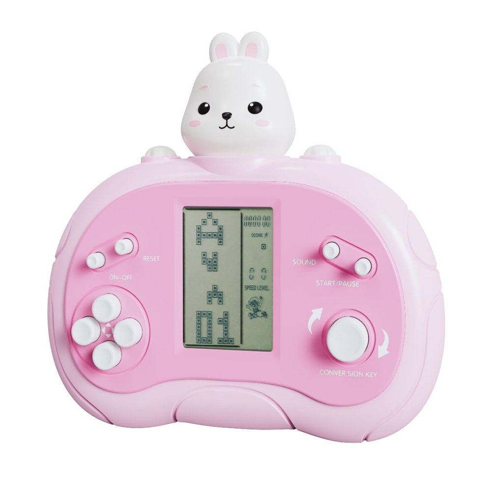 LZYCH Cute Cartoon Block Game Console, Portable, 26 Retro Games, Adjustable Difficulty, Pink