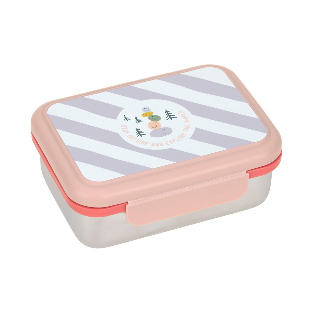 LÄSSIG Kids' Stainless Steel Lunchbox with Divider, Sunny Explorer Rose/Pink