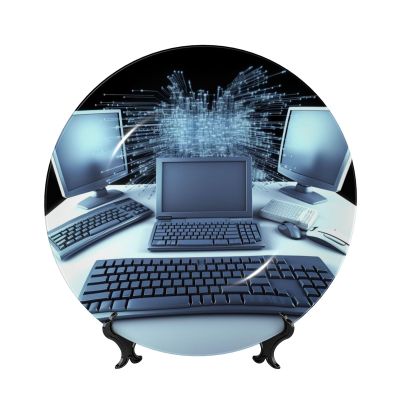 BWLHJKE Computer and Internet Decorative Bone China Plate, Customizable, with Display Stand, 15.2 cm