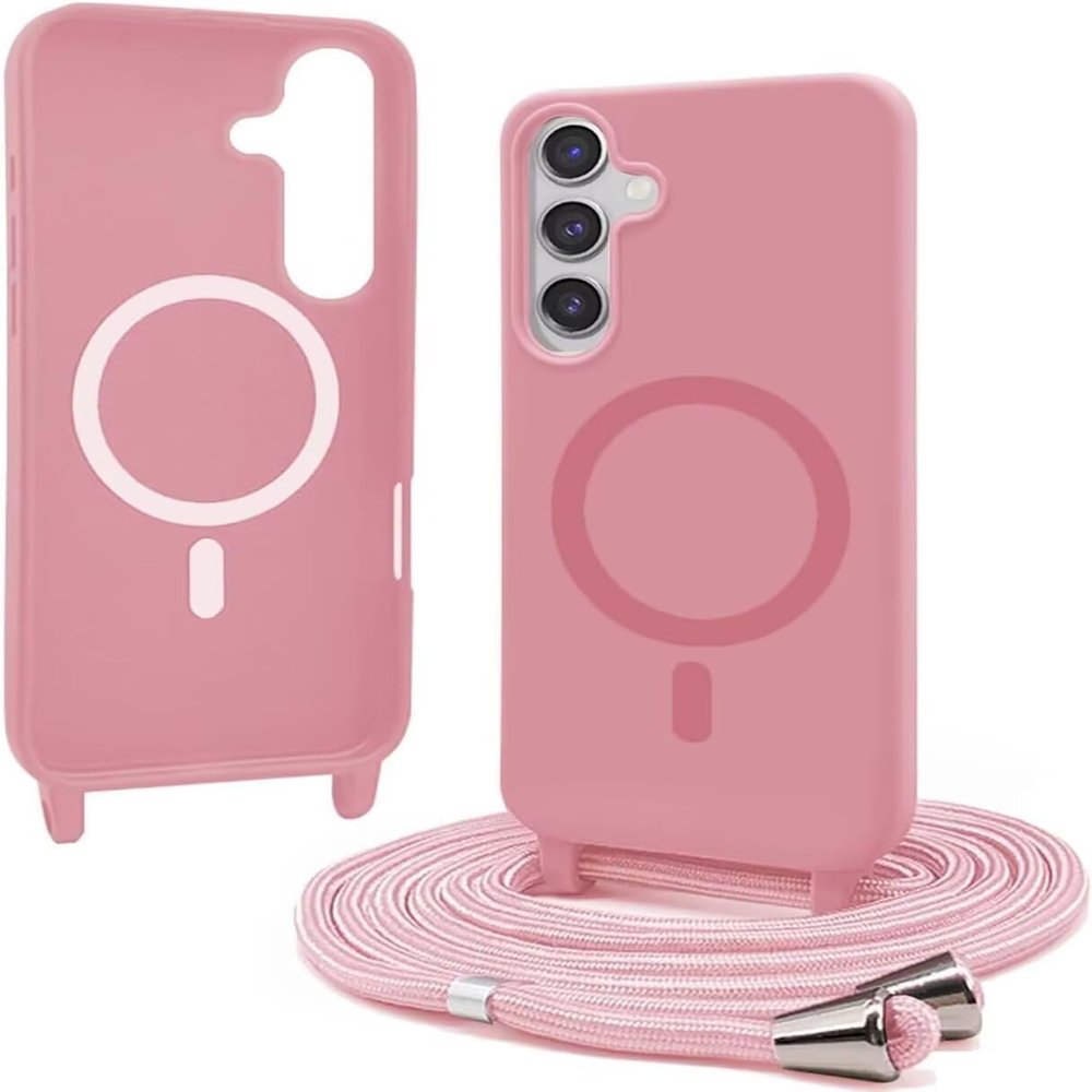 Belzsxy Samsung Galaxy A16 Case with Lanyard, MagSafe Compatible, Liquid Silicone, Magnetic Necklace Case, Pink
