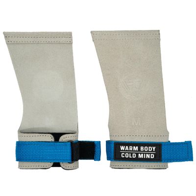 WARM BODY COLD MIND Leather Hand Grips Without Holes for Weightlifting, Powerlifting, Gymnastics, Cross-Training and Pull-Ups, Wrist and Palm Protection (White/Blue, M)
