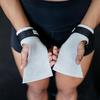 WARM BODY COLD MIND Leather Hand Grips Without Holes for Weightlifting, Powerlifting, Gymnastics, Cross-Training and Pull-Ups, Wrist and Palm Protection (White/Blue, M) view 3