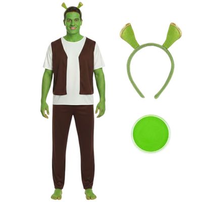 Ogre Costume with Green Face Paint and Ears