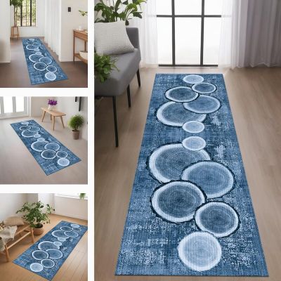 Rglxing Hallway Runner Rug, Non-Slip Kitchen Rug, 100 x 300 cm, Washable, Blue/Black