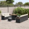 Gecheer 10-Piece Garden Sofa Set with Cushions, Black Poly Rattan and Acacia view 3