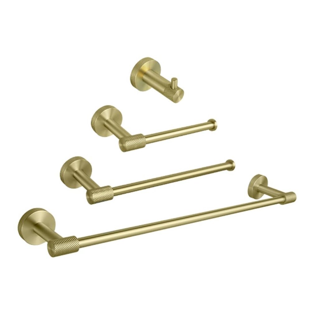 Personalizable Brushed Gold Stainless Steel Bathroom Set, Wall-Mounted, 4-Piece Set C