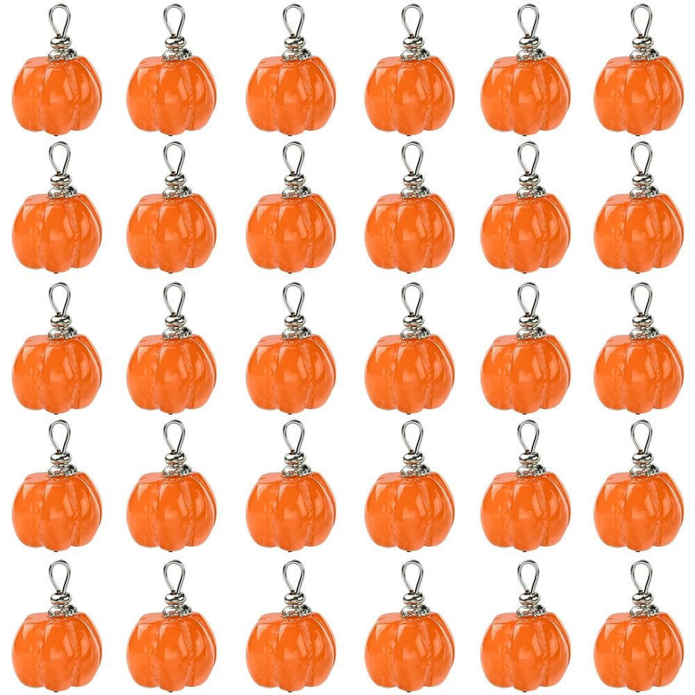 SUNNYCLUE 30 Pumpkin Resin Jewelry Charms for Thanksgiving and Halloween