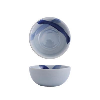 Personalizable Japanese Ceramic Ice Cream Bowls, Blue Brush Design, 2-Pack