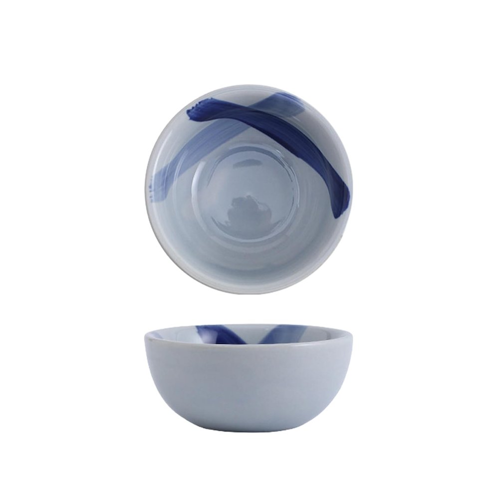 Personalizable Japanese Ceramic Ice Cream Bowls, Blue Brush Design, 2-Pack