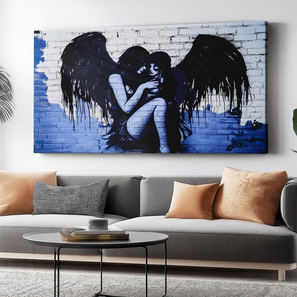 Generic Canvas Wall Art 100 x 60 cm, Abstract Pair of Wings, Blue and Black, Unframed