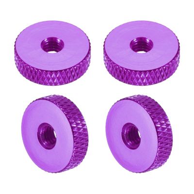 sourcing map 4-Pack Knurled Thumb Nuts, M4 x 14 x 4 mm, Purple Aluminum