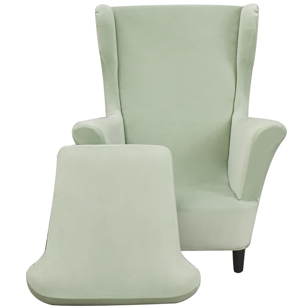 QOEUIUJ 2-Piece Mint Green Wingback Chair Cover
