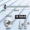 18 Trapezoidal Sheet Metal Screws 6.3 x 100 mm with Washers and 2 M10 Hex Socket Bits view 2
