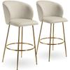tectake Luana Velvet Bar Stools with Backrest, Cream/Gold, Set of 2 view 1
